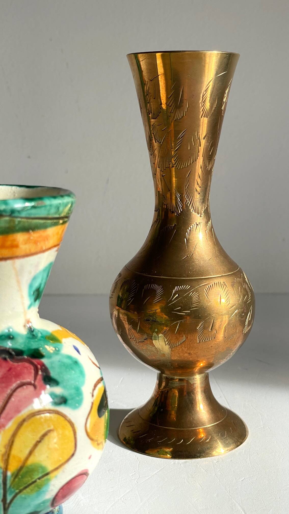 Vases céramique artisanale laiton ciselé vintage