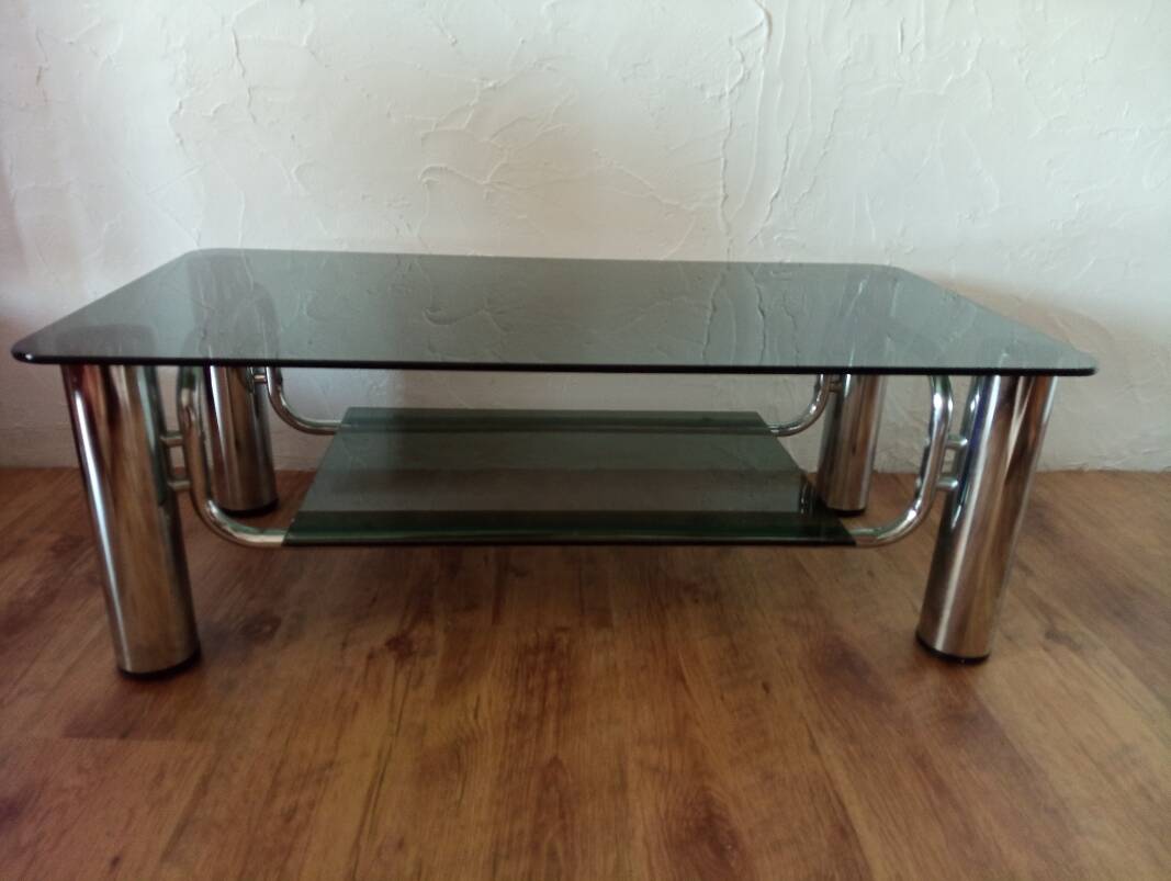 Vintage chrome and smoked glass coffee table