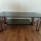 Table basse vintage chrome et verre fumé