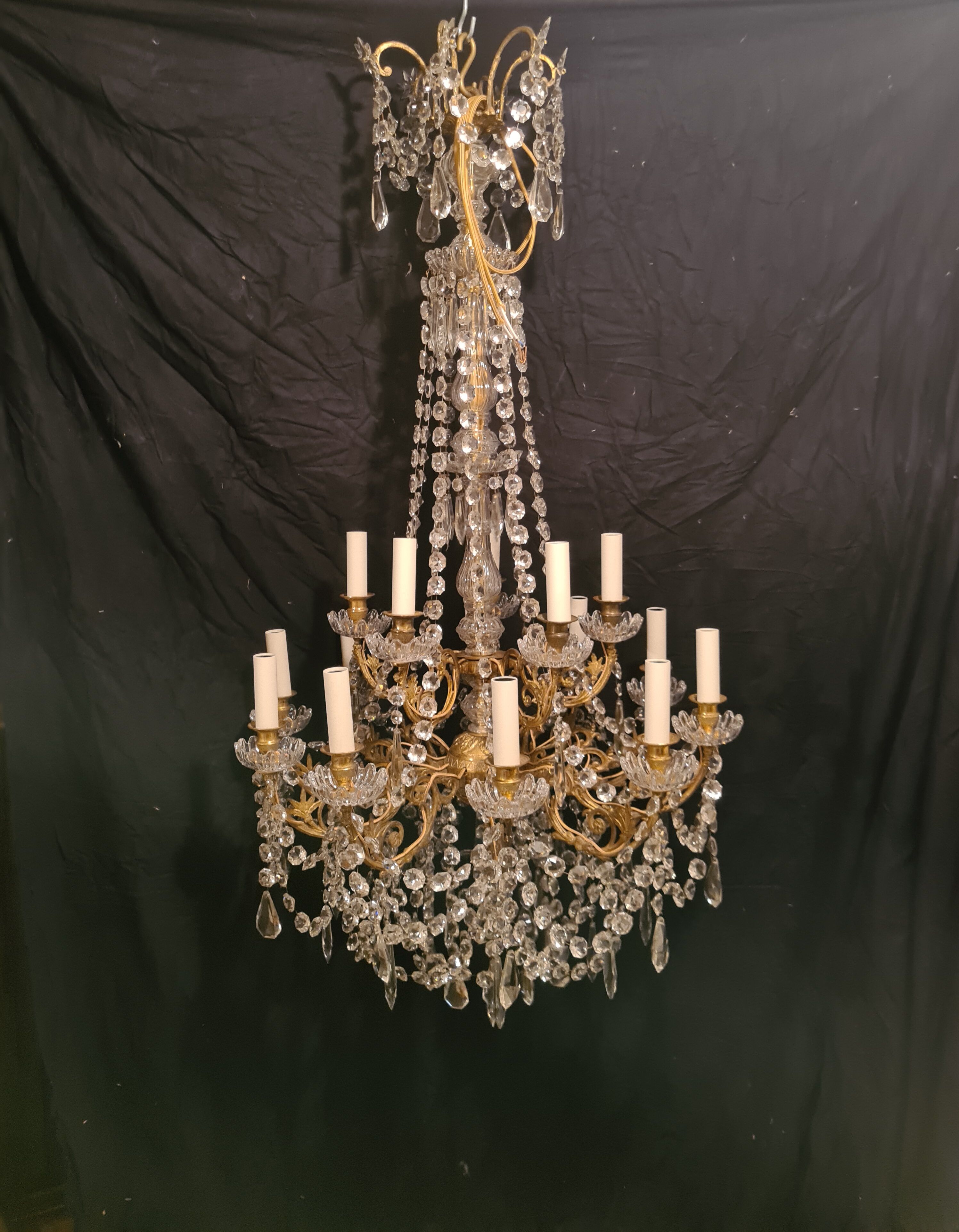 Mid-19th century gilded bronze and crystal chandelier