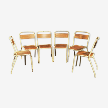 Set of 6 Chairs Tolix School Cream