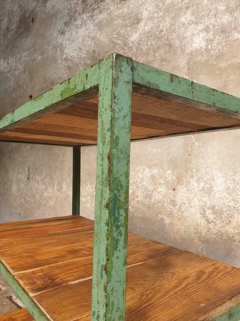 Old shelving green with wood