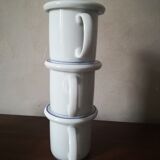 3 mugs and thei plate