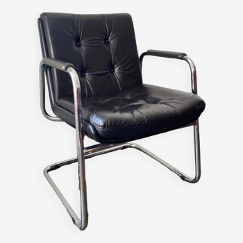 Executive chair in vintage dark brown leather and chrome - Italian design by Co.Fe.Mo - 80's