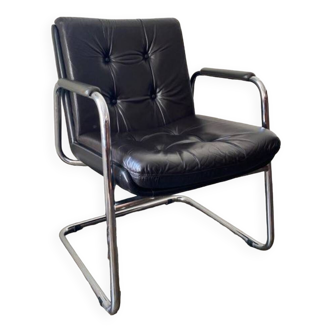 Fauteuil de direction en cuir vintage marron foncé et chrome - design italien par Co.Fe.Mo - 80’s