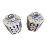 Pair of decorative earthenware bottles with blue decoration – oriental style