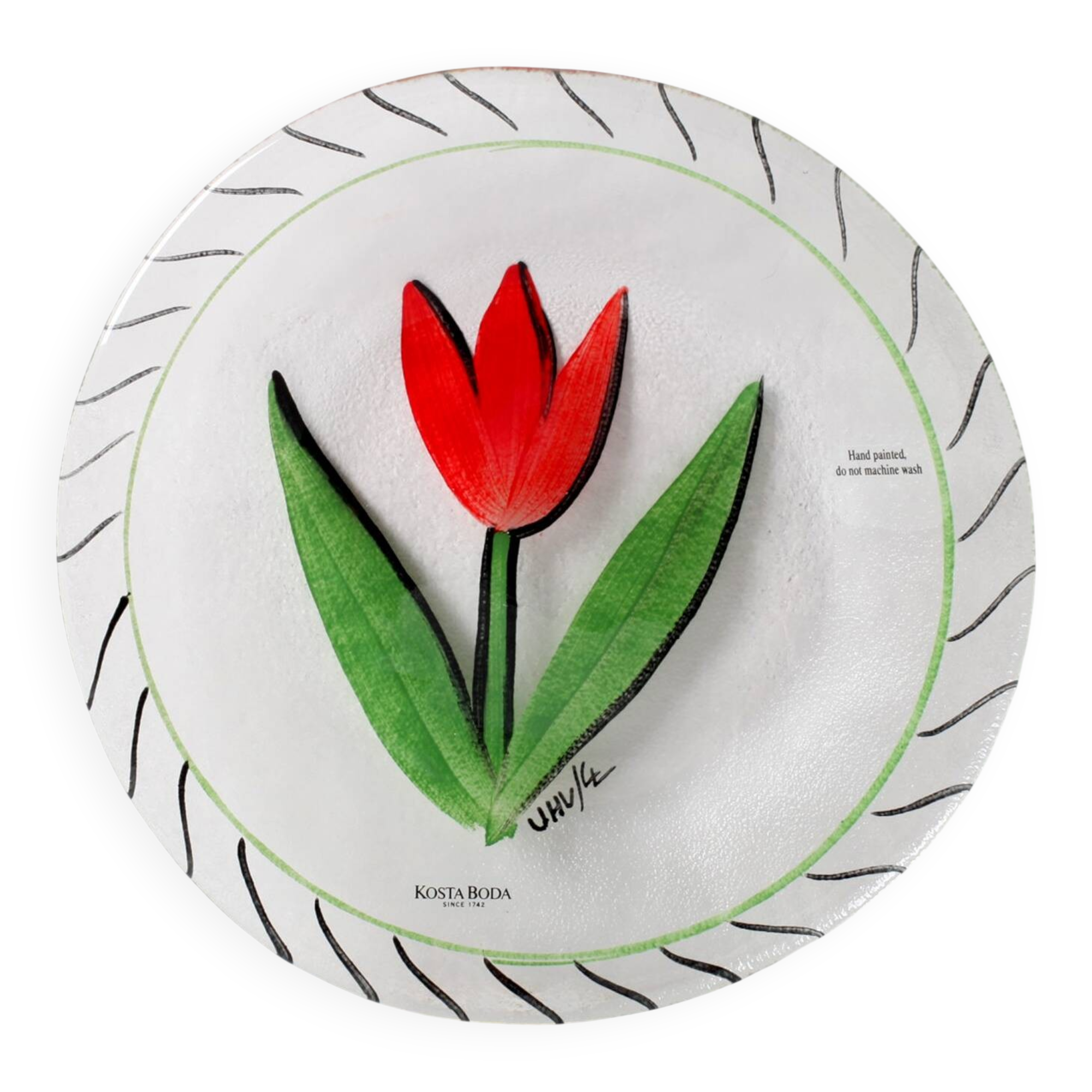 Kosta Boda Vintage Glass Plate: Red Tulip Design by Ulrica Hydman Vallien