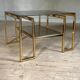 Table basse en métal doré et verre fumé vintage