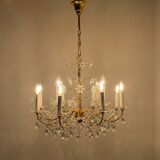 Vintage crystal brass chandelier by Palme & Walter, 1970s