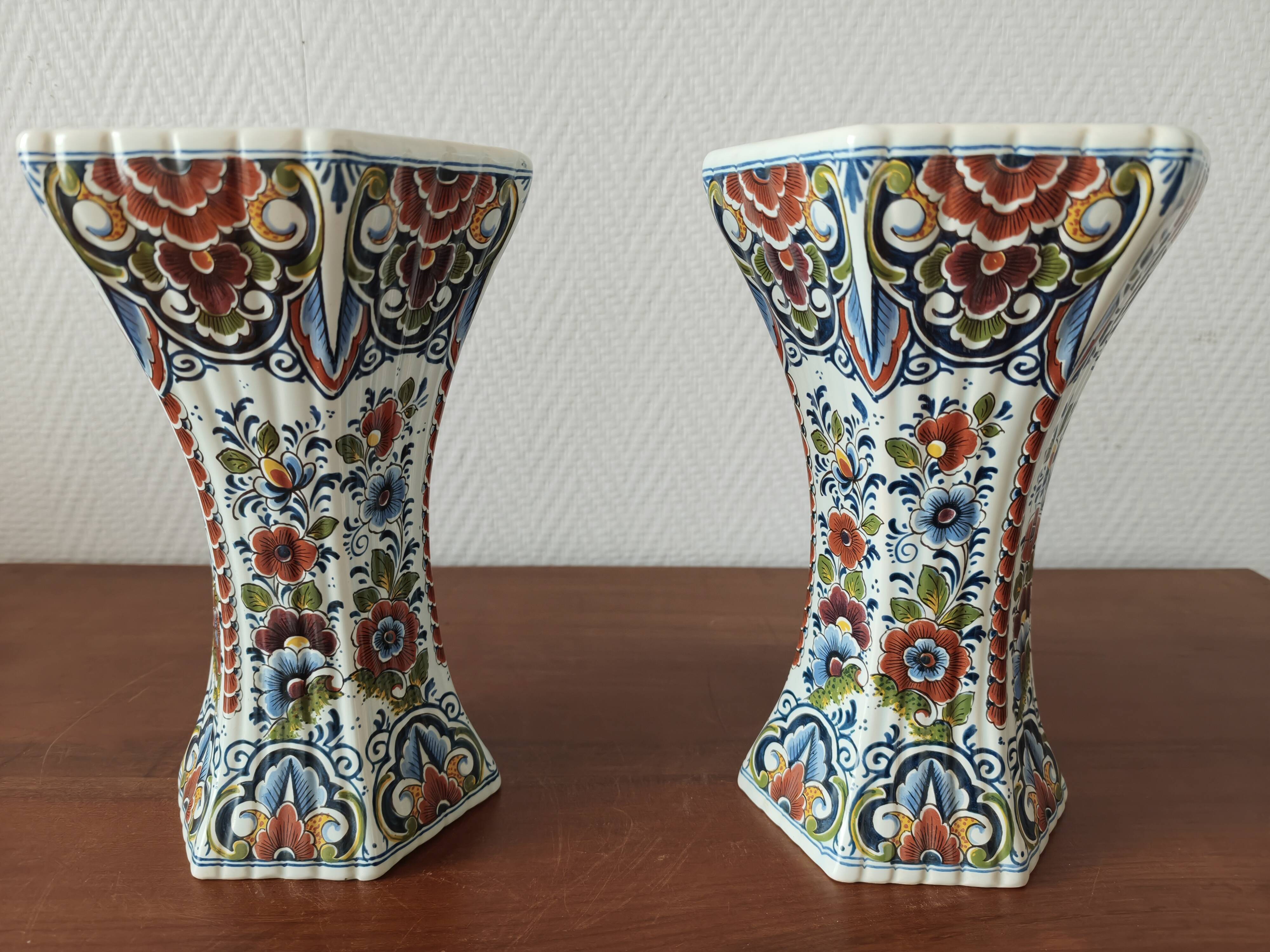Pair of polychrome Delft earthenware vases, Holland, 1960s