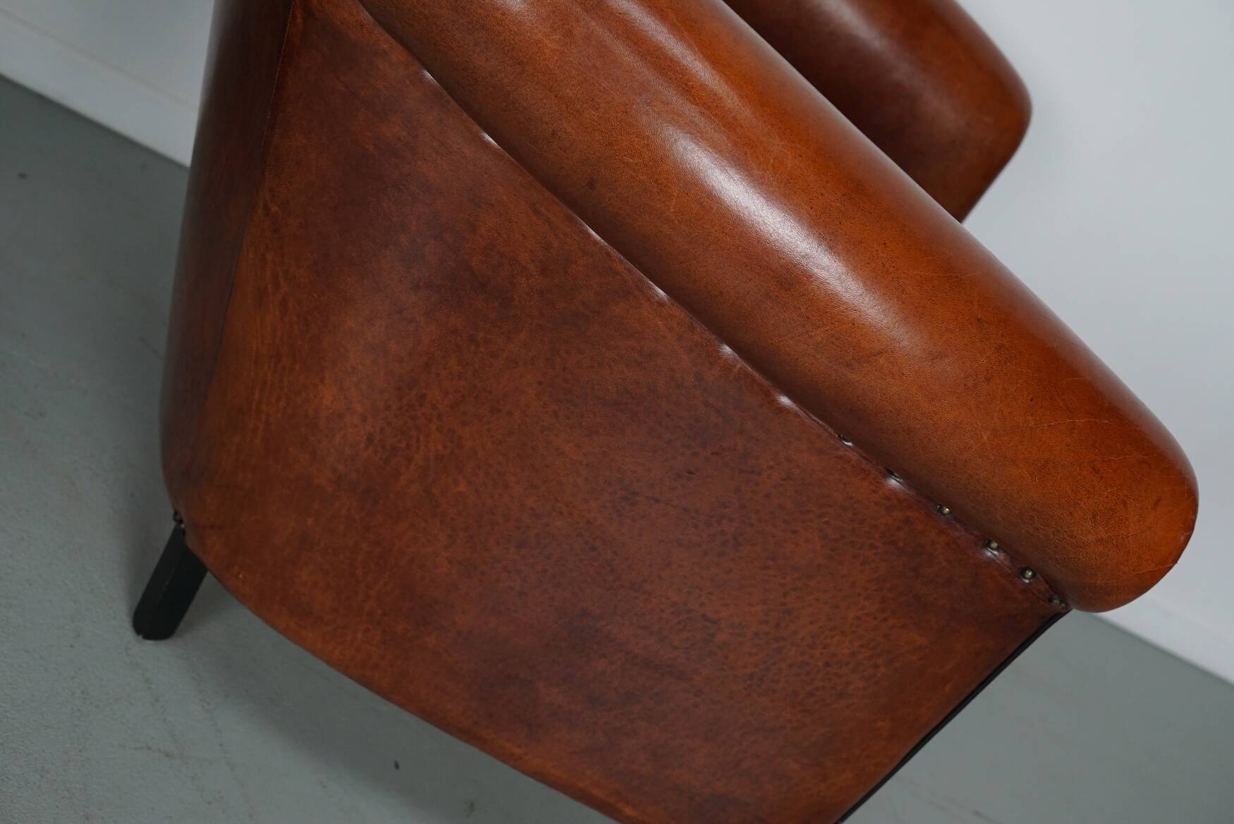 Vintage Dutch Cognac Colored Leather Club Chair, Set of 2