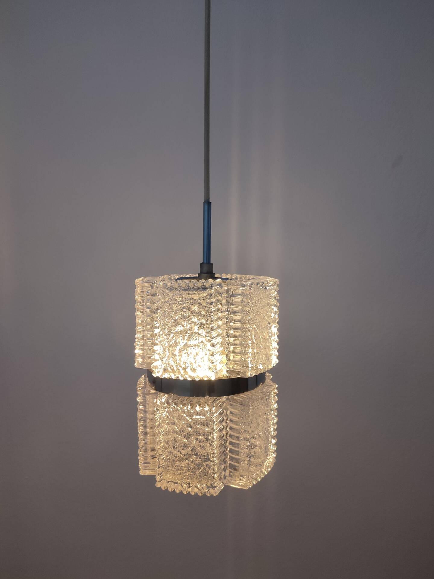 Brutalist Suspension "Ice Glass" and Chrome by Kaiser Leuchten
