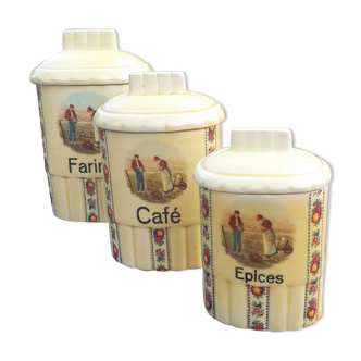 3 jars of spices/coffee/flour earthenware Millet's Angelus - czechoslovakia ditmar urbach model Carmen