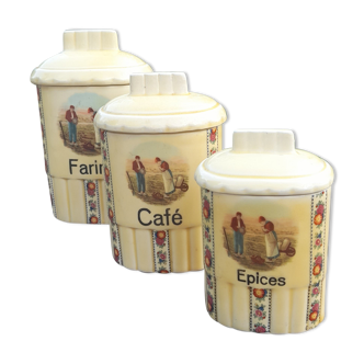 3 pots à épices café farine faience l'Angelus de Millet - czechoslovakia ditmar urbach modèle Carmen
