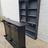 Bar set and back shelf black patina counter