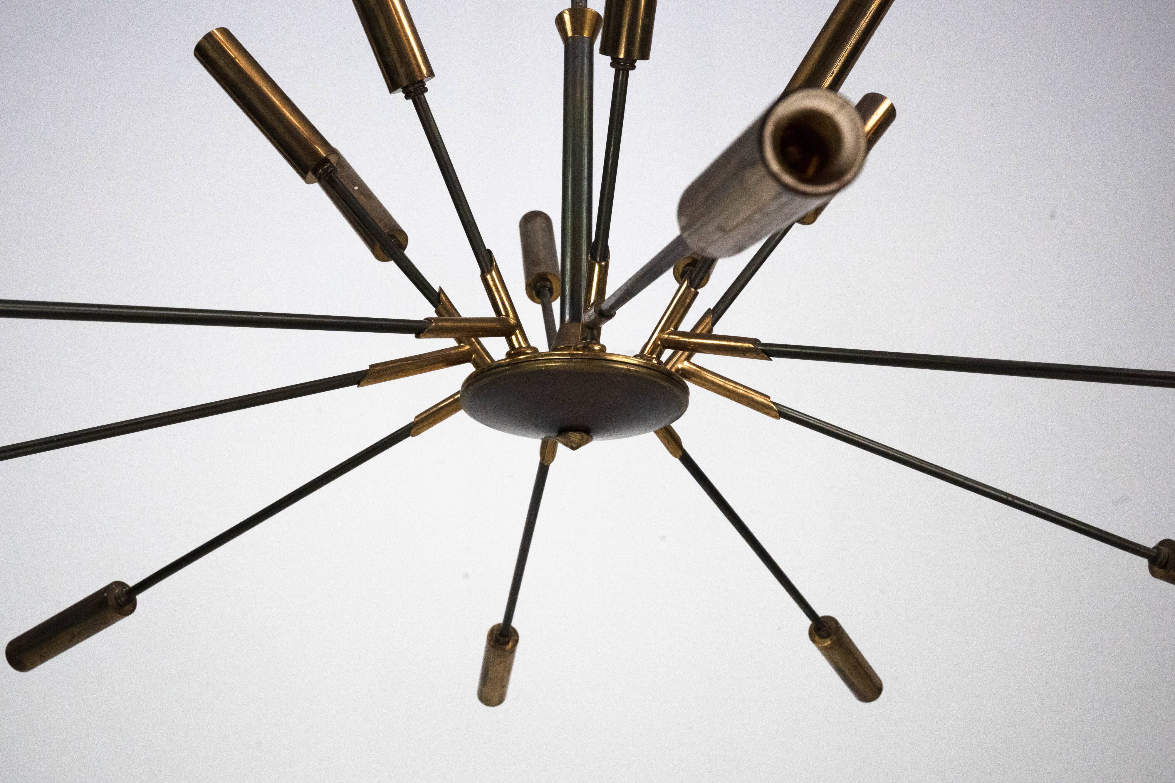 Rare Stilnovo 16-Arm Brass Sputnik Chandelier – 92 cm Diameter – Italy, 195
