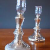 Pair Of Old Candlesticks In Eglomized/Mercurized Glass