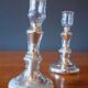 Pair Of Old Candlesticks In Eglomized/Mercurized Glass