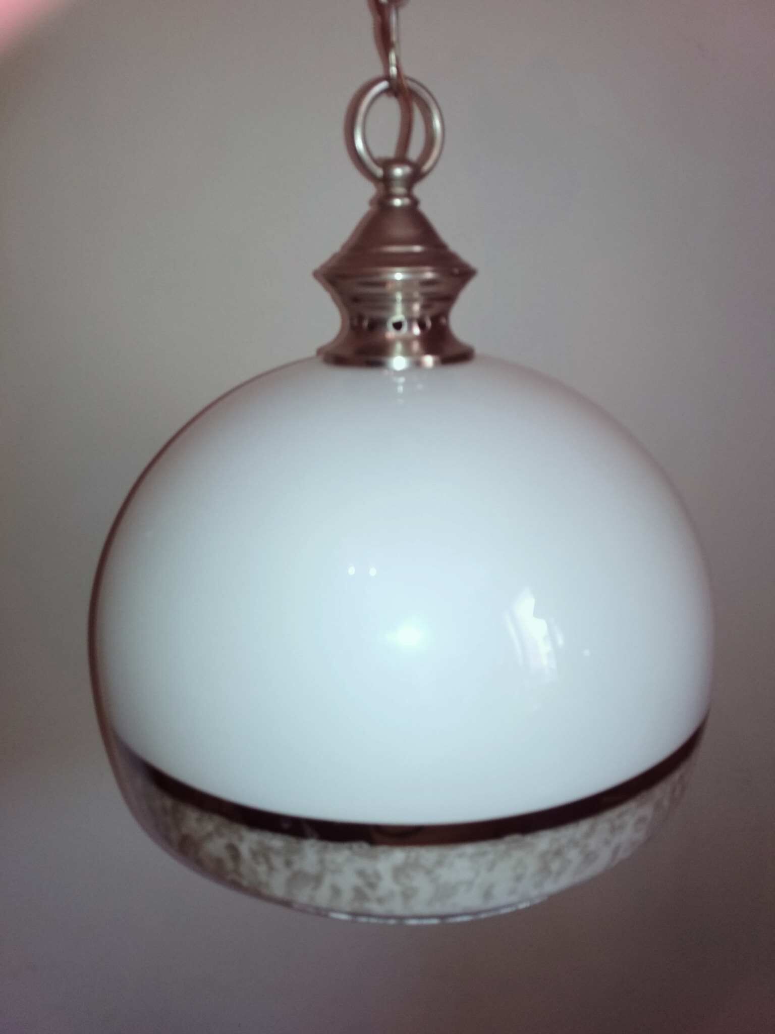 Hanging lamp 1970 globe white and grey glass silver