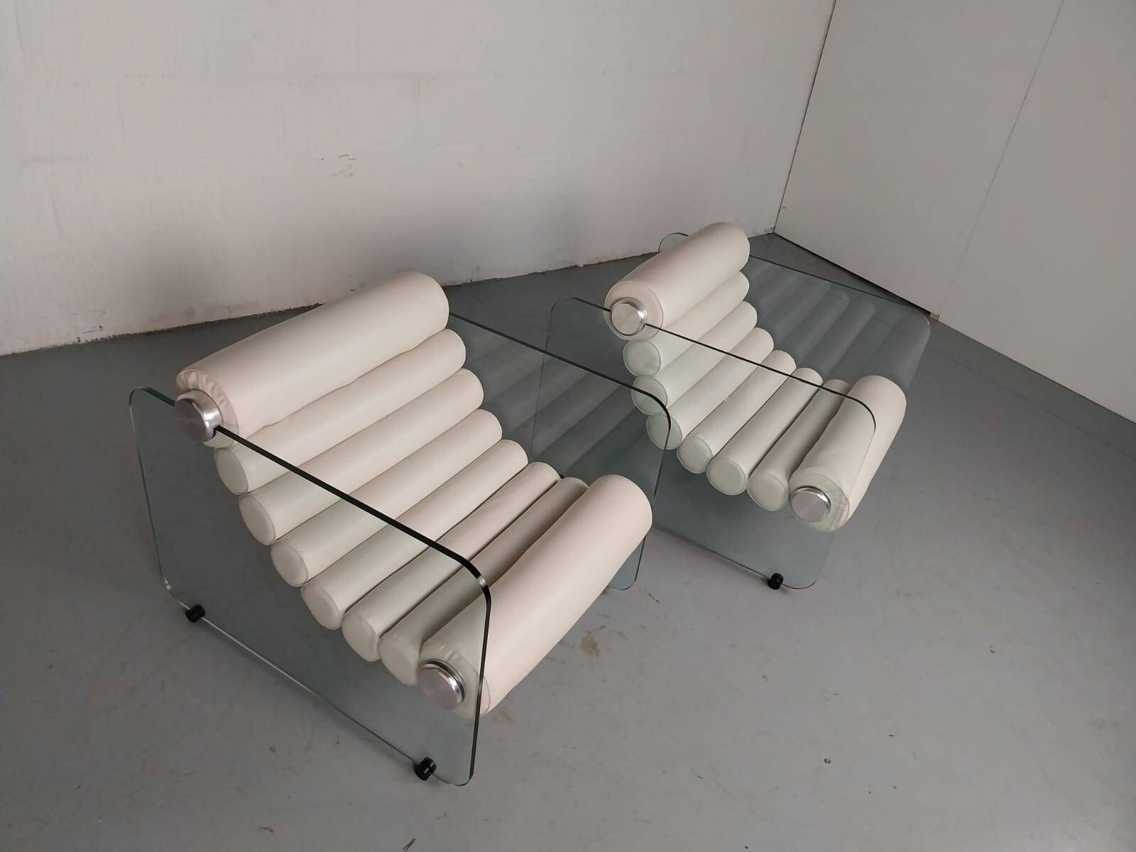 Hyaline leather and glass armchair by Fabio Lenci for Stendig Italy 1960s