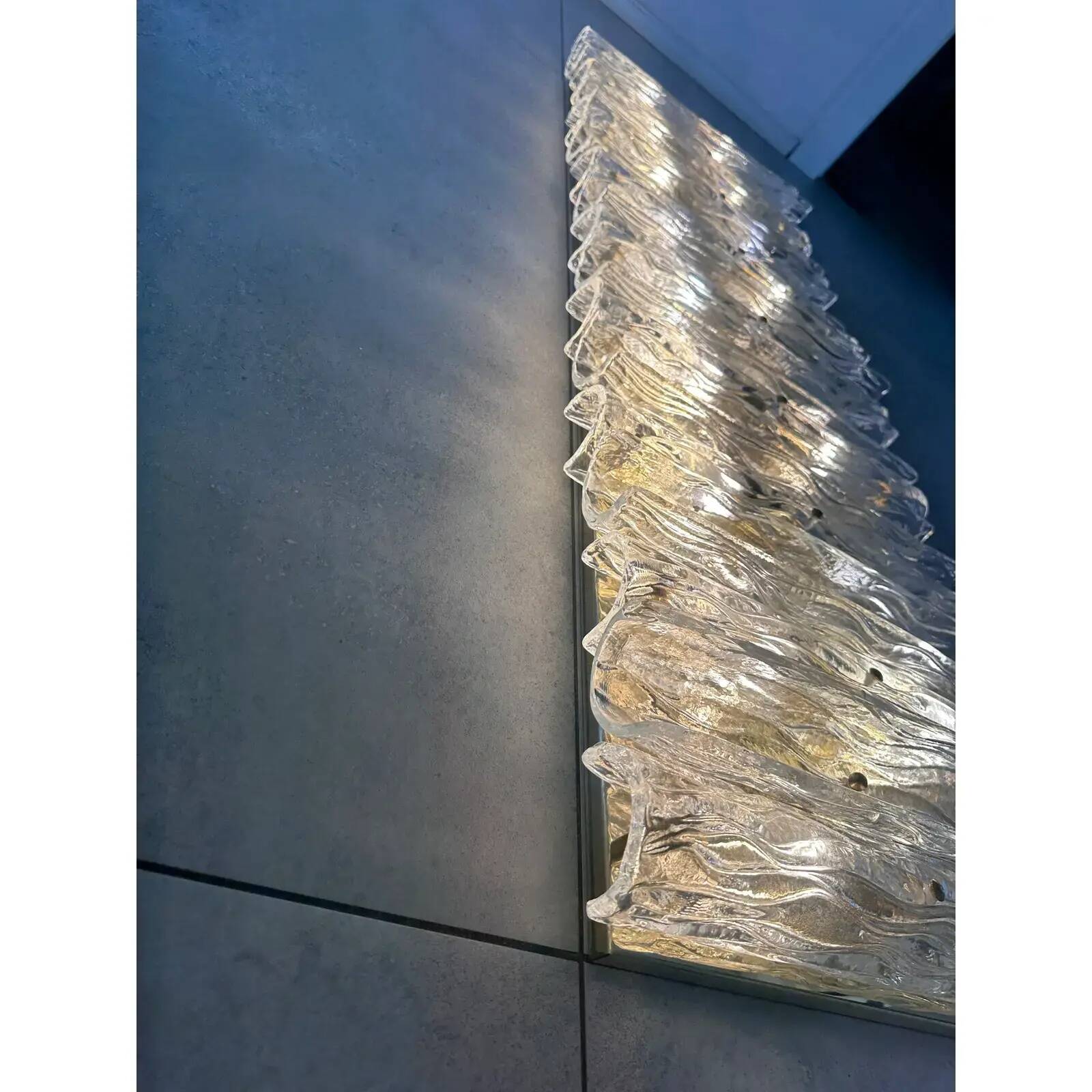 Contemporary Brass and Murano Glass Flush Mount Wall Sconces — Pair