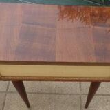 2 Bedside tables typical of the 50s in mahogany-colored varnished wood.