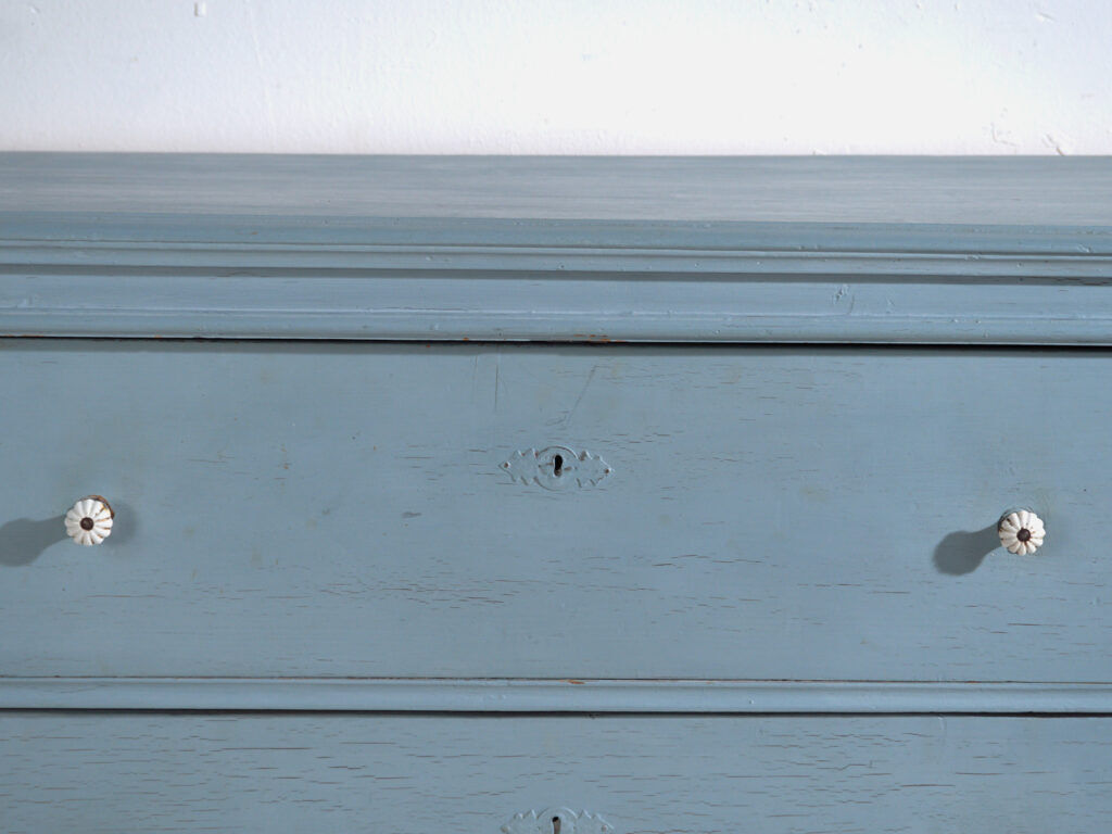 Antique painted pine chest of drawers – European rustic blue chest of drawers – circa 1900