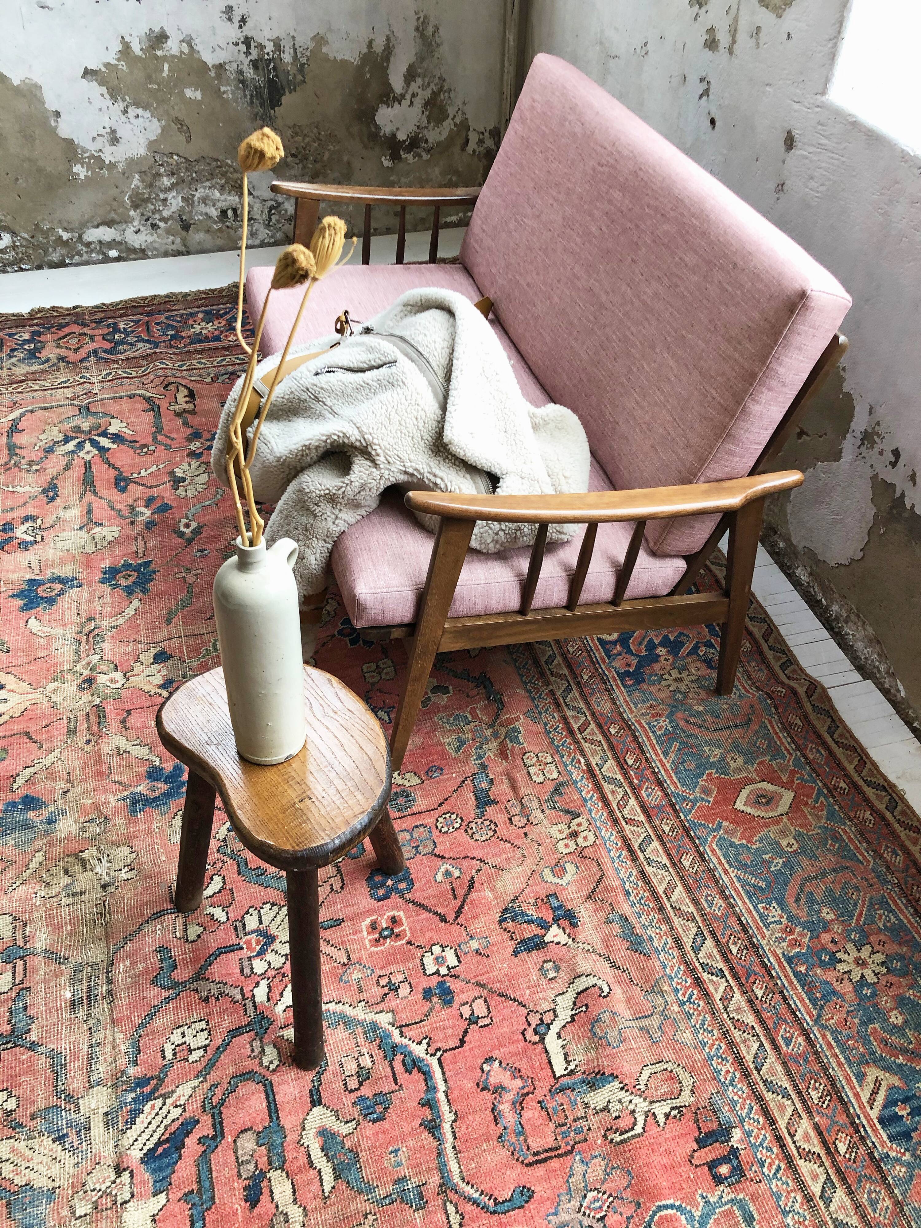 Handcrafted oak bean-shaped stool