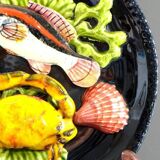 Vallauris, Années 1950, Assiette En Trompe l'Oeil Décor Poisson, Crabe, Coquillages, Corail.