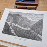 The Devil's Bridge, Schöllenen, vintage engraving, 1878.