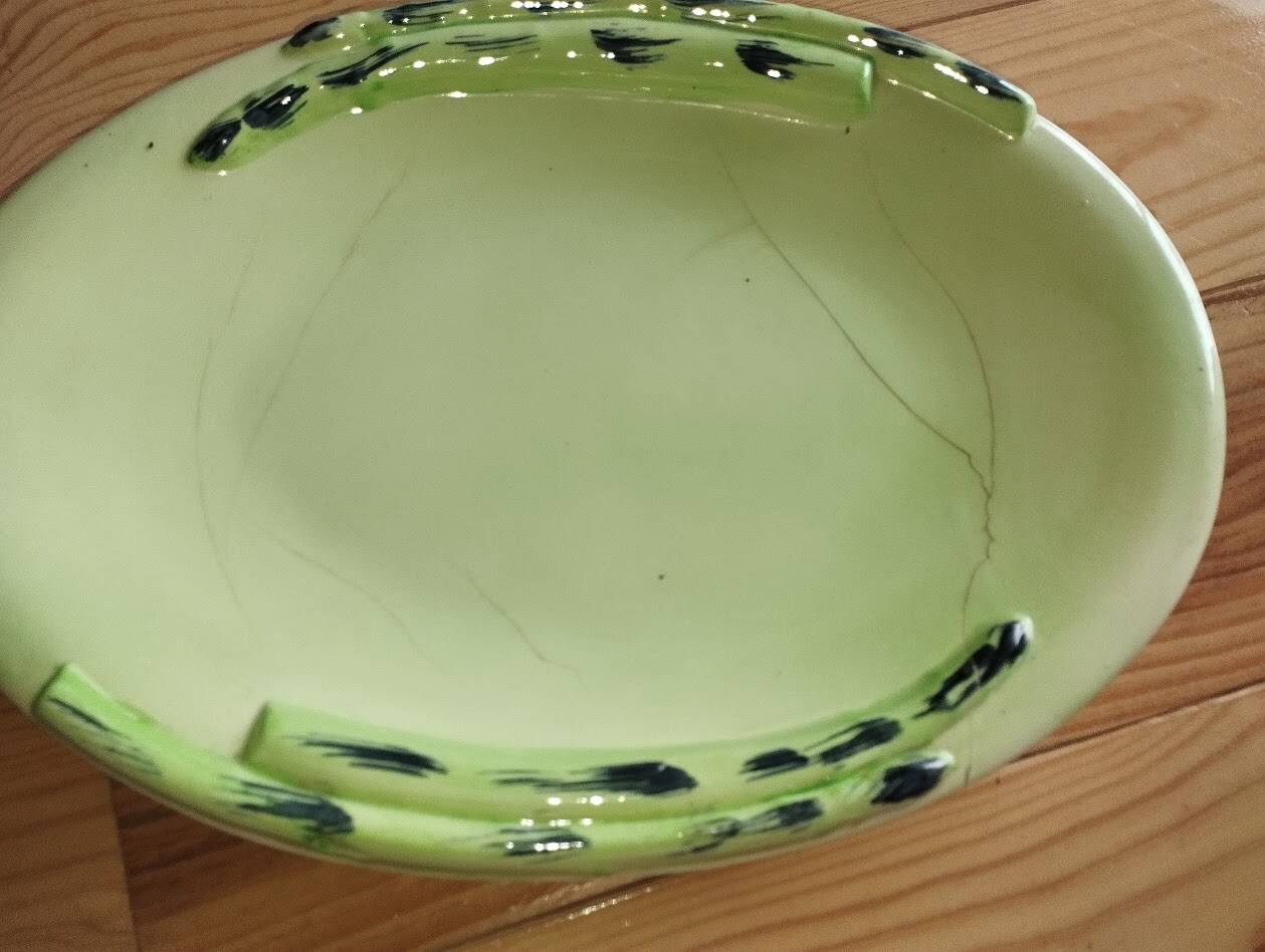 Vintage Vallauris asparagus dish in barbotine ceramic – 1950s