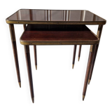 Set of 2 nesting tables in exotic wood veneer, tapered legs and