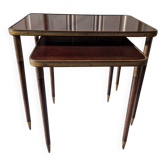 Lot de 2 tables gigognes en placage de bois exotique, pieds fuselés e