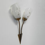 Vintage wall lamp with tube rods and 2 glass shades