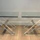 Pair of Plexiglass and Chrome Side Tables with X-shaped Legs, Work