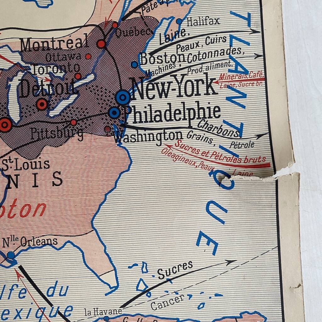 Vintage school map double-sided "South America / North America"