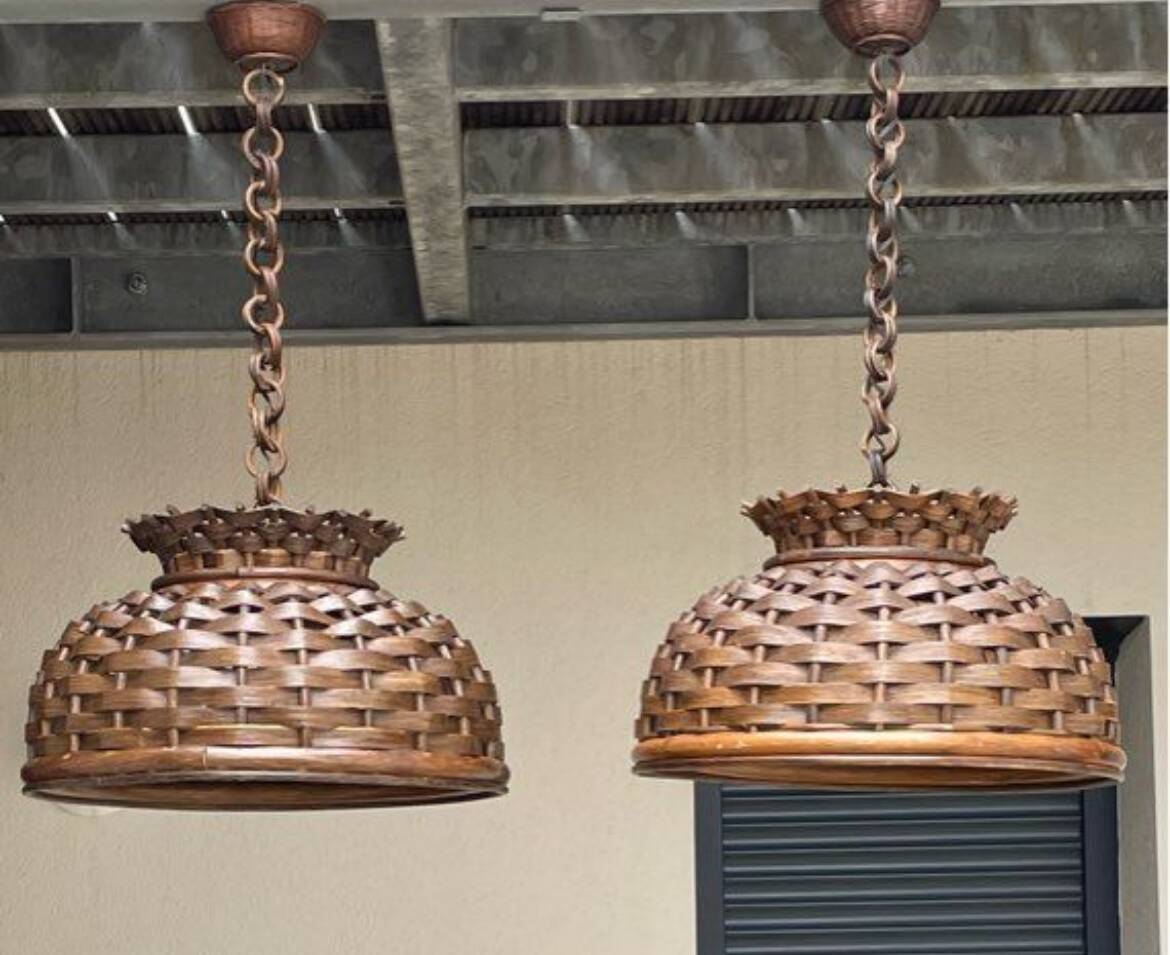 Pair of rattan ceiling lights