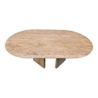 Vintage oval travertine coffee table, 1970s