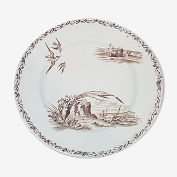 Dish in Earthenware of Creil and Montereau model Marine, iron earth, compotier