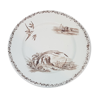 Dish in Earthenware of Creil and Montereau model Marine, iron earth, compotier