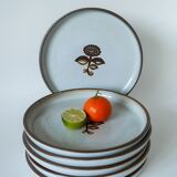 set of 6 flat plates in enamelled stoneware flowers 1970