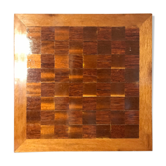 Antique checkers & chess board inlaid with vintage wood marquetry