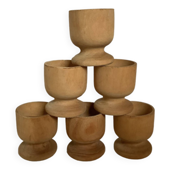 Six wooden egg cups