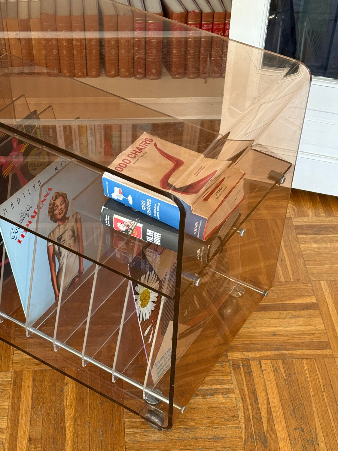 70s smoked Plexiglas hi-fi cabinet