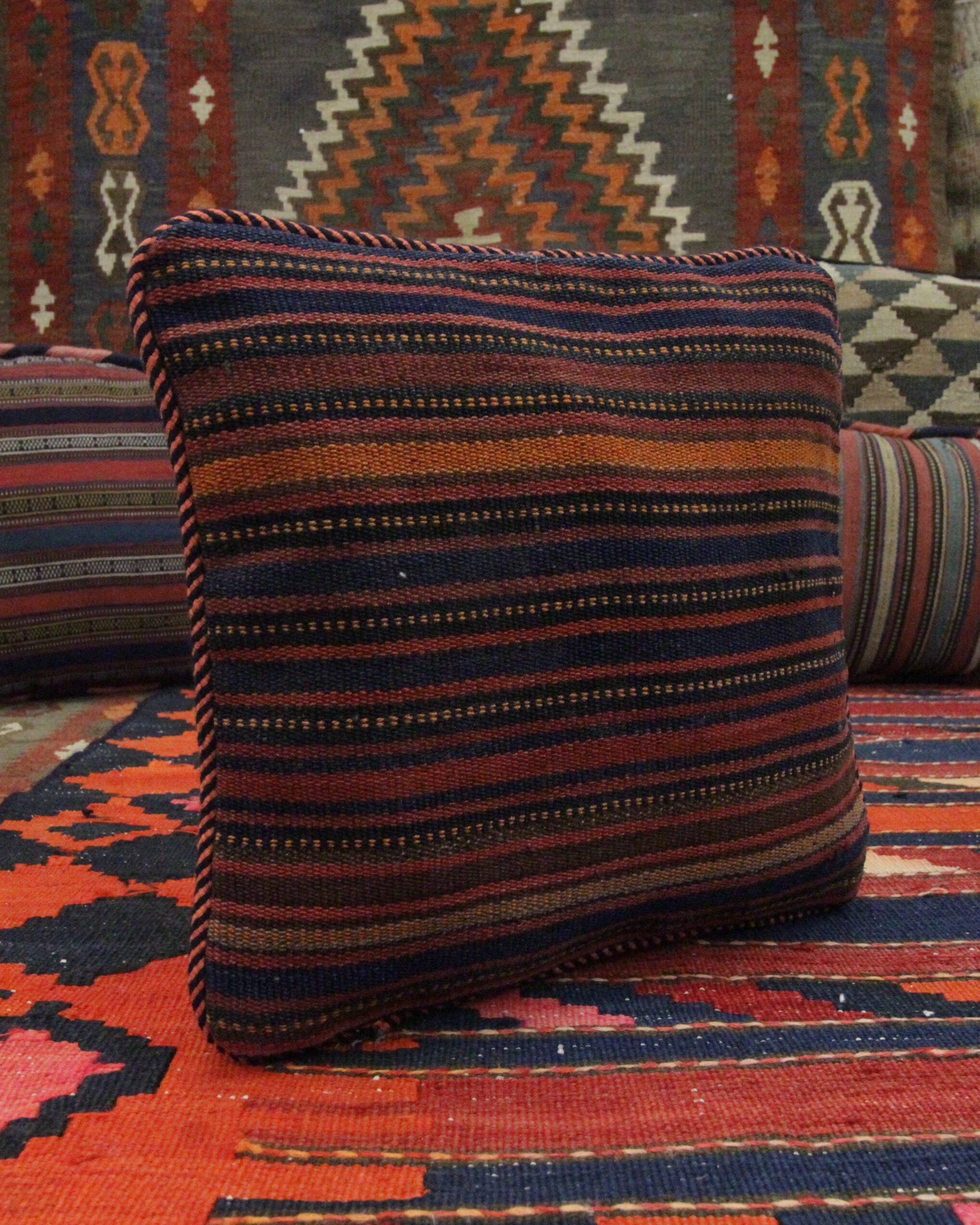 Striped Kilim Cushion Cover Handwoven Wool Scatter Pillow- 35x35cm