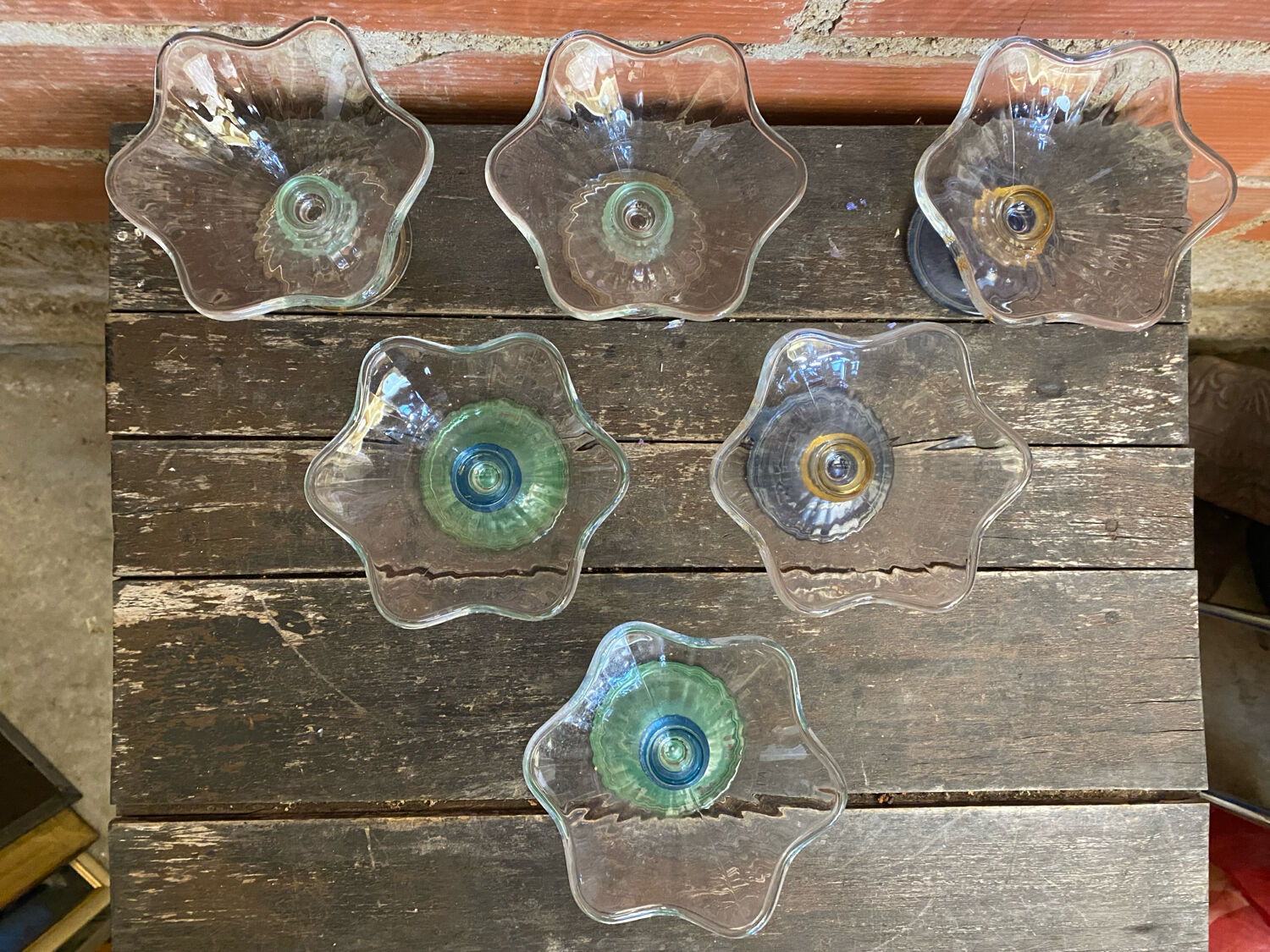 Set of 6 Ice Cream Bowls Design LA ROCHERE Coloured Glass France #D848