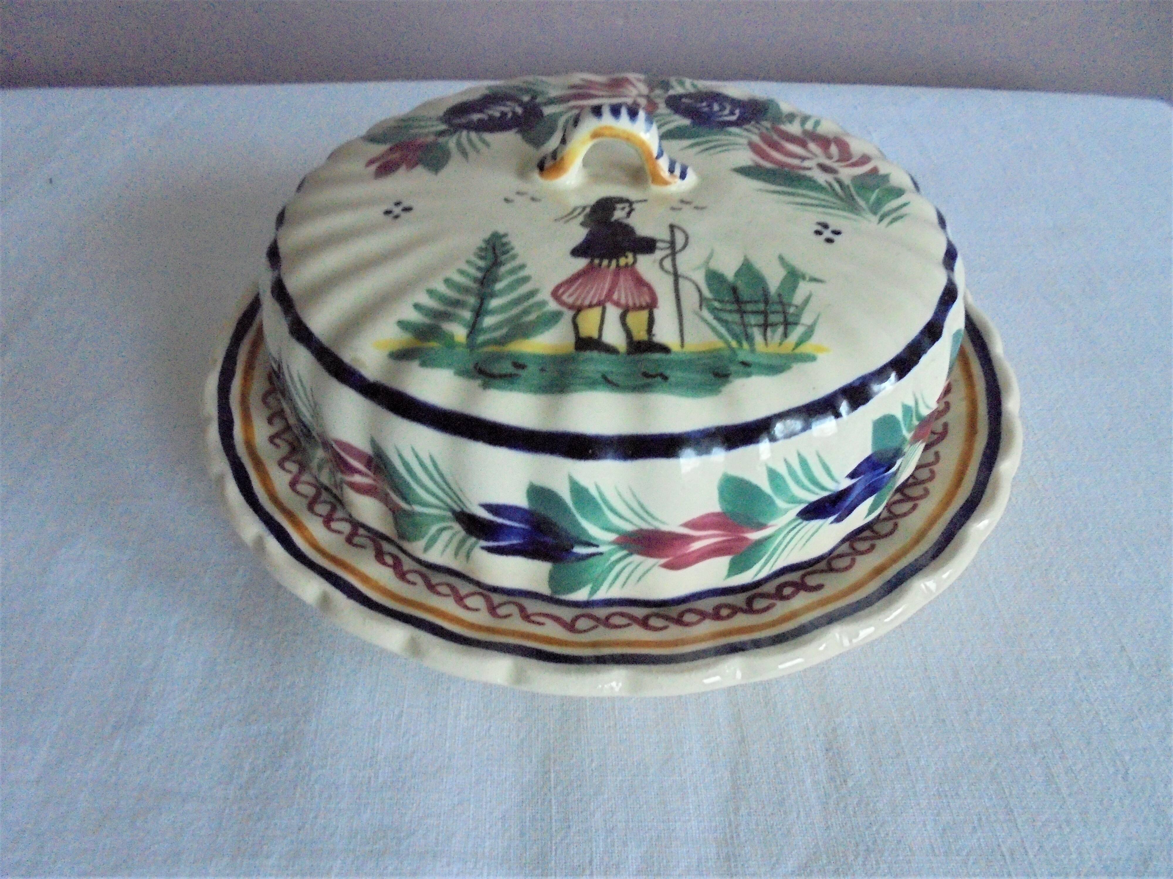 Quimper butter dish with earthenware bell