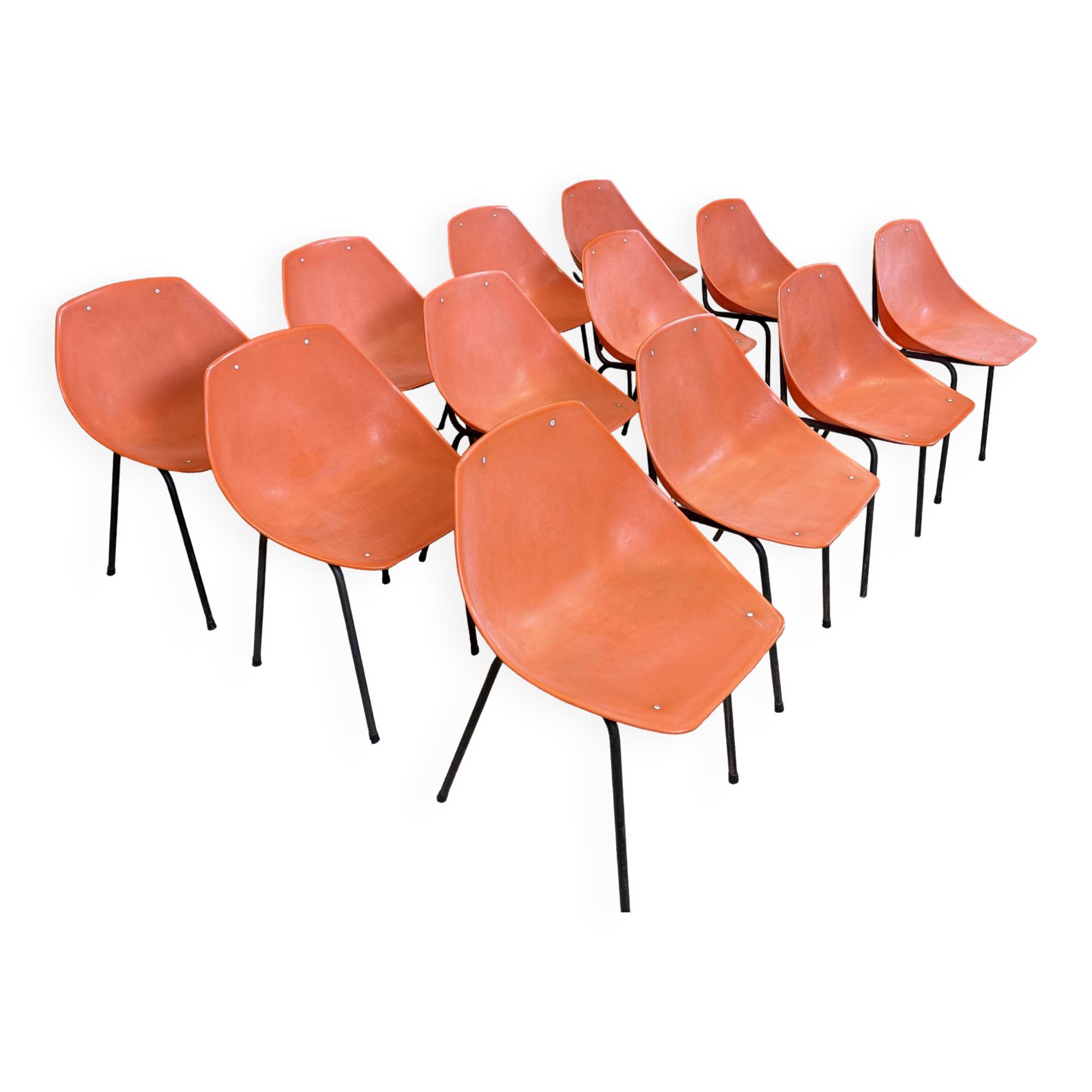 Set of 12 orange Guariche chairs