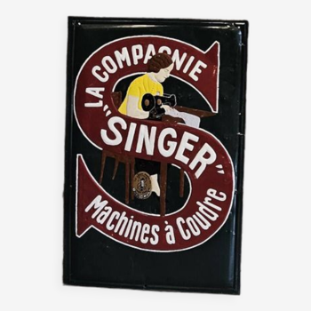 Singer advertising plate 1920 1930 in pressed sheet metal