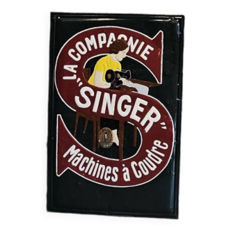 Singer advertising plate 1920 1930 in pressed sheet metal